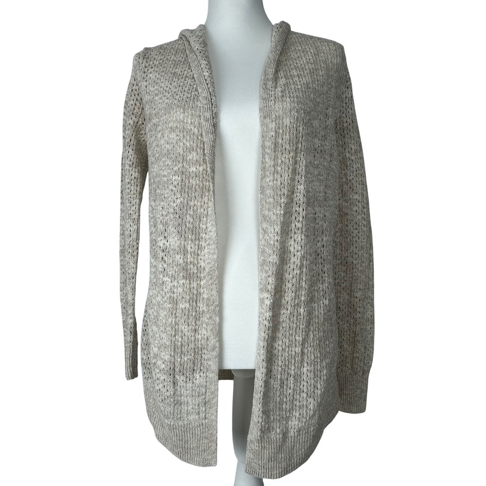 Sigrid Olsen Women Open Knit Hooded Cardigan Coastal Sweater Beach Preppy Sz M